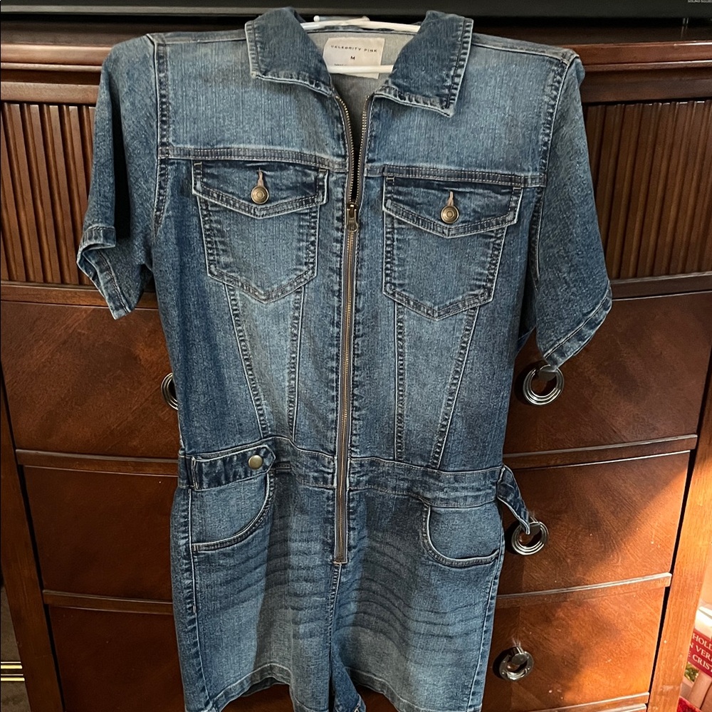 Celebrity Pink Blue Denim Jumpsuit